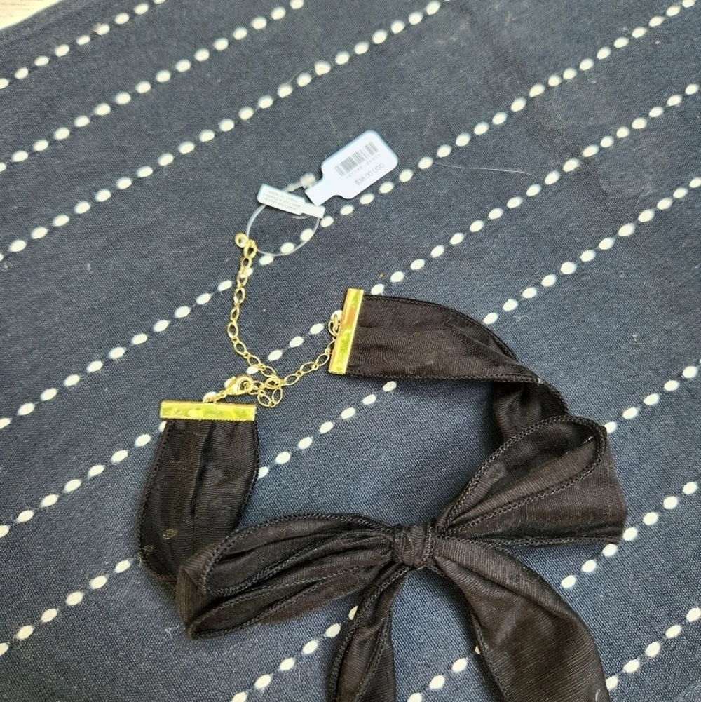 Free People Oversized Bow Choker Ribbon Necklace Black NWT